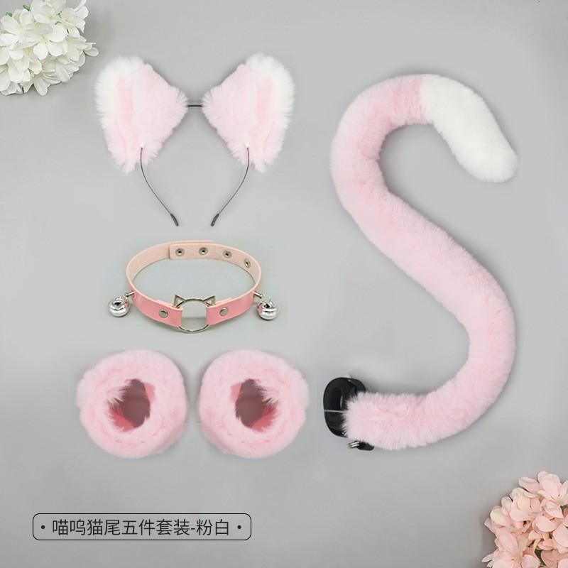 Cat Ear Headband Tail Wristband Collar Set Cosplay Costume Party Animal Theme Accessories