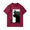 Men's 100% Cotton Crew Neck Short Sleeve T-Shirt, Minimalist Black Cat Shadow Art Print Casual Breathable Lightweight Tee, Comfy Streetwear Top for Da