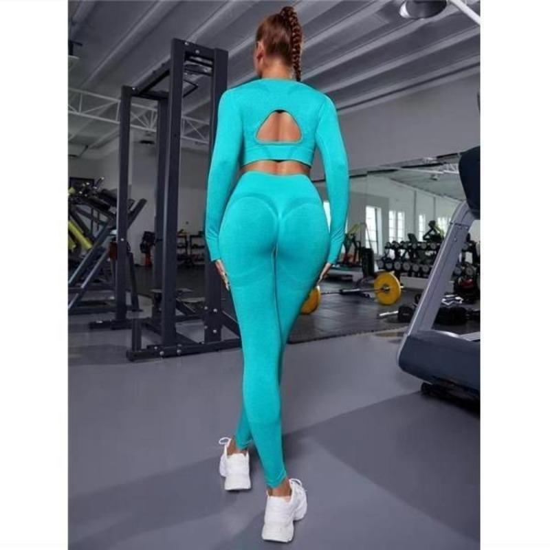 American Bodycon 2 Piece Suits Sexy Seamless Yoga Wear Peach Hip Women Beauty Back Long Sleeve Sports Yoga Suit Fitness Wear Women Outfits