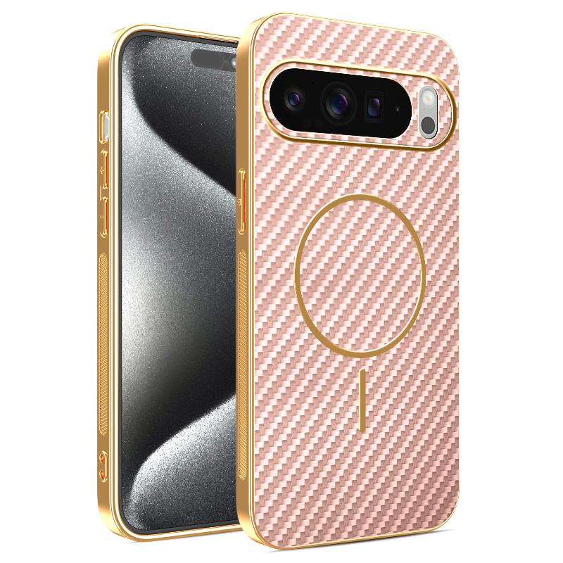 For Google Pixel 10 9 Pro XL Case Case New Electroplating Leather Carbon Fiber Fine Magnetic Ring Cover For Pixel 9A Fudna