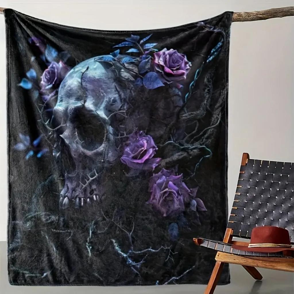 Роза Череп Хэллоуин Одеяло Принт Привидения для Дивана Кресла Приятное к Коже Мягкое Одеяло 2025 Новинка для Дома Украшение на Хэллоуин