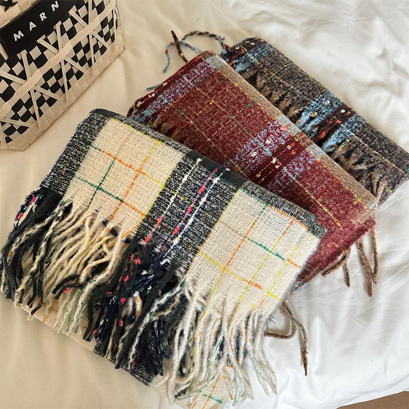 WTEMPO Women's Autumn and Winter Thick Long Shawl Couple Student Plaid Scarf