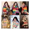 Women Scarf Rainbow Color Striped Scarf with Plush Balls Tassel Winter Thickened Warm Couple Scarf
