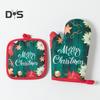 1 Set Baking Glove Cartoon Pattern Christmas Glove Heat-resistant Oven Glove with Mat for Home Kitchen