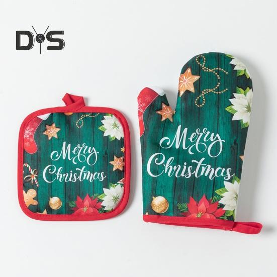 1 Set Baking Glove Cartoon Pattern Christmas Glove Heat-resistant Oven Glove with Mat for Home Kitchen