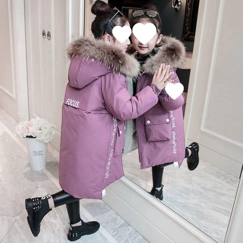 Модное зимнее пальто средней длины с хлопковой подкладкой для девочек 2025