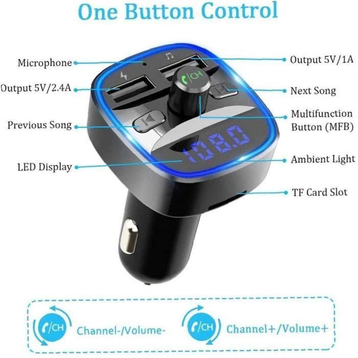 TRANSMETTEUR FM DE VOITURE Bluetooth Transmetteur FM Bluetooth Adaptateur sans fil voiture lecteur mp3 C57 charge rapide Radio v102