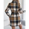 HNXC Повседневное клетчатое шерстяное платье-рубашка с длинным рукавом и шнуровкой для женщин