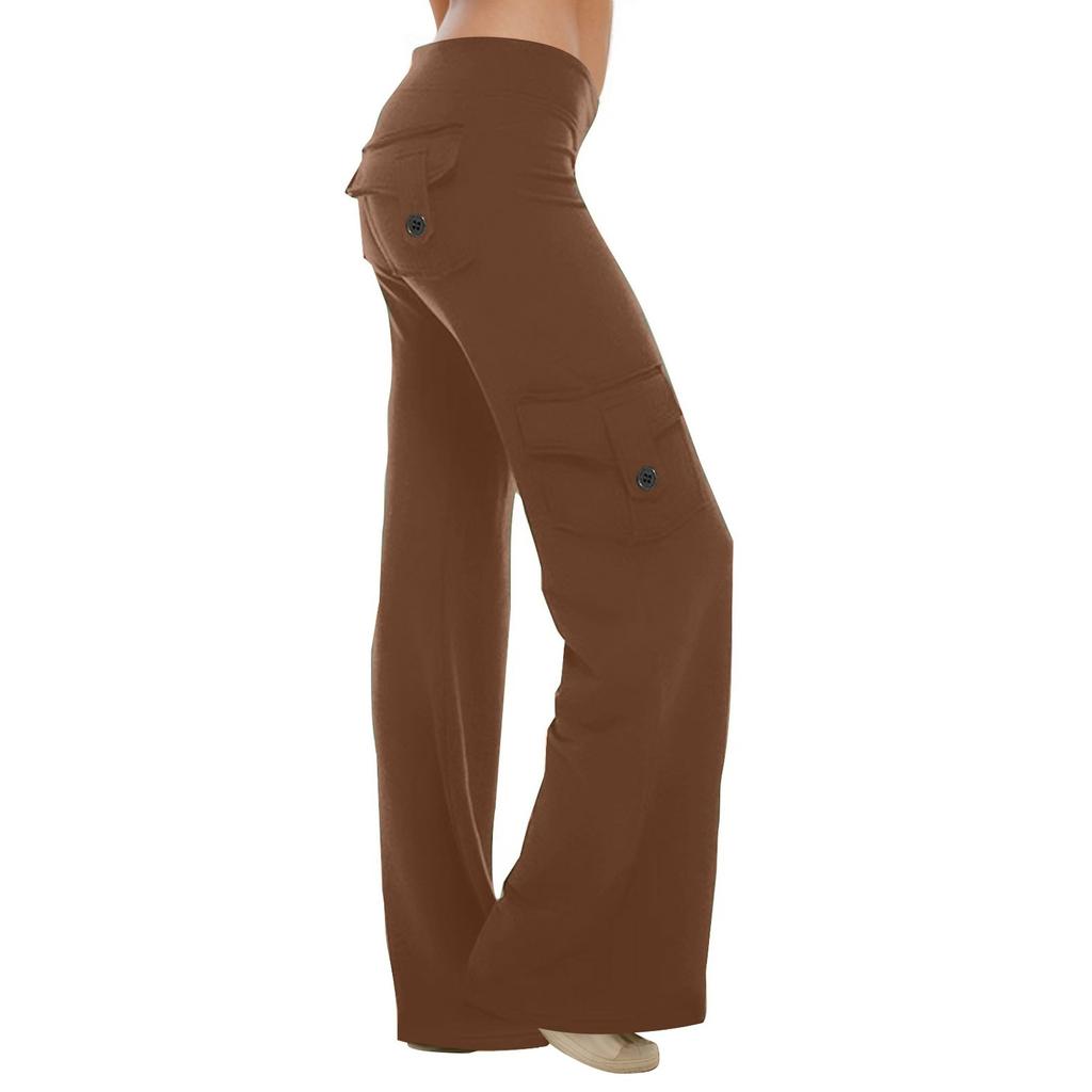 Женские модные однотонные брюки для йоги с эластичной талией и множеством карманов, повседневные брюки