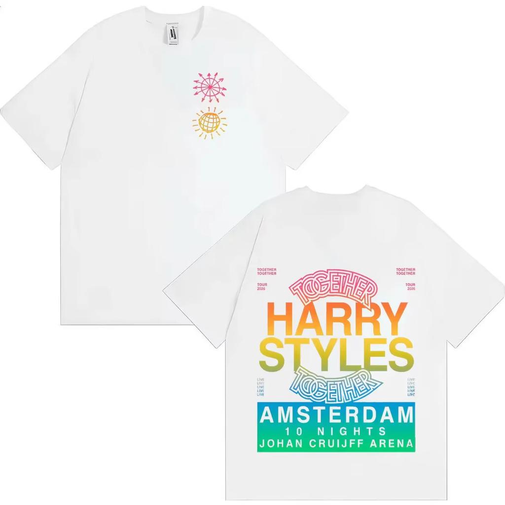 Vintage Washed Harry Styles Together Together Tour 2026 Pop Rock Disco Singer British Music Artist Printed Cotton T-shirt Men Women Tee Summer Casual