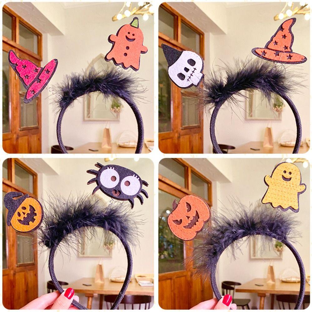 Spider Halloween Feather Headband Cartoon Ghost Headband Trendy Pumkin Hairband  Girl