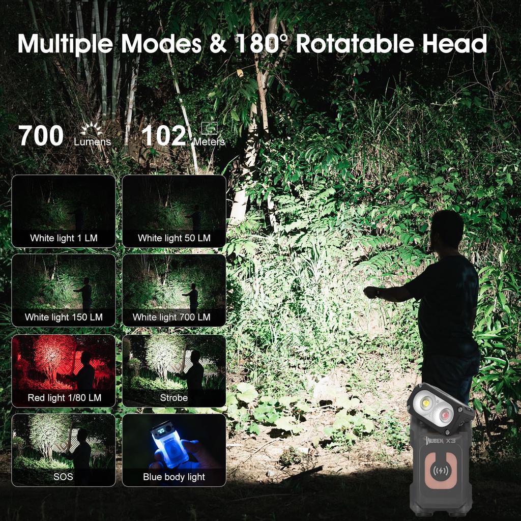 WUBEN X3 Мини аккумуляторный фонарик с зарядной базой 180 градусов EDC брелок фонарик Twist IP65 водонепроницаемый магнит карманный фонарик 10 режимов