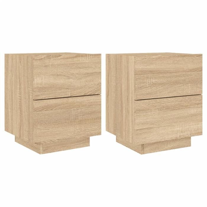 VidaXL Armoires de Chevet avec Lumières LED 2 pcs, Tables de Chevet avec 7 Tiroirs, Tables de Nuit Chambre, Moderne, Chêne 836740
