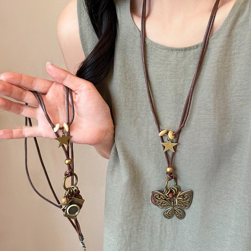 Богемное ожерелье-подвеска в виде бабочки для камеры, ретро этническая цепочка для свитера, вещи с индивидуальностью и премиальным чувством