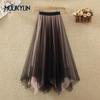 New Irregular Skirt Women's New High Waist and Slim Double-color Gauze Skirt In Spring Long Gauze Skirts