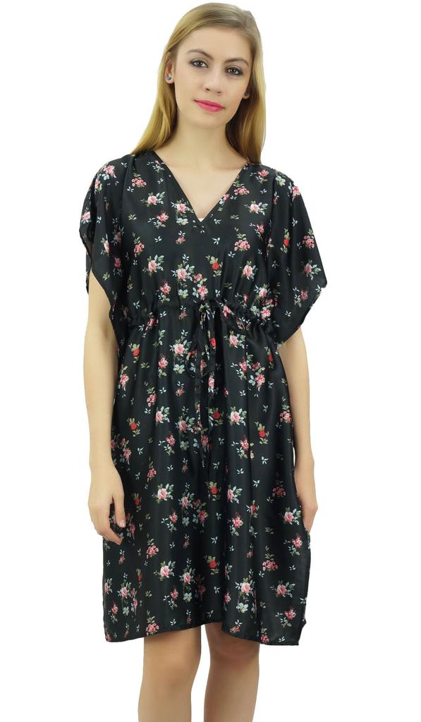 Bimba Женское черное атласное кимоно с цветочным принтом для подружки невесты на шнурке