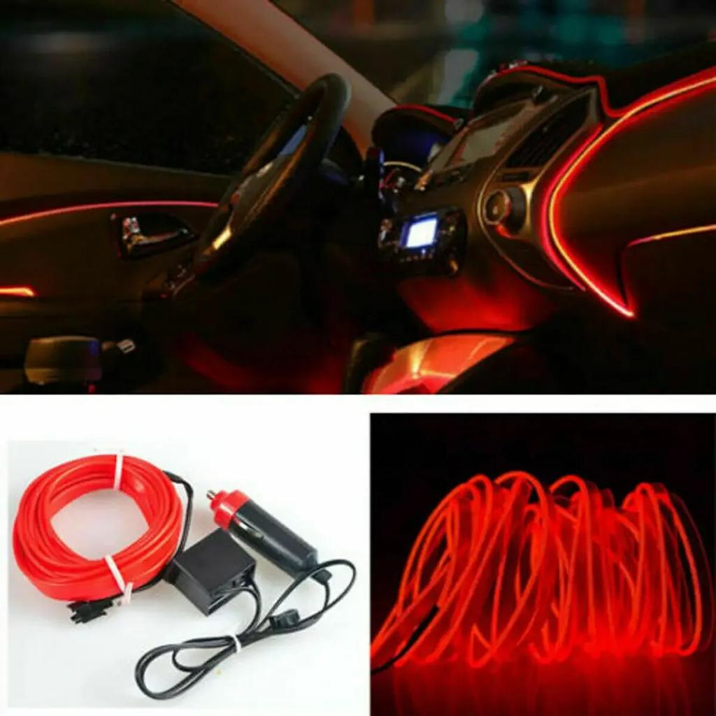 200cm Cold Light Strip Red LED Auto Car Interior Decor Atmosphere Wire Strip Light Lamp Accessories 12V