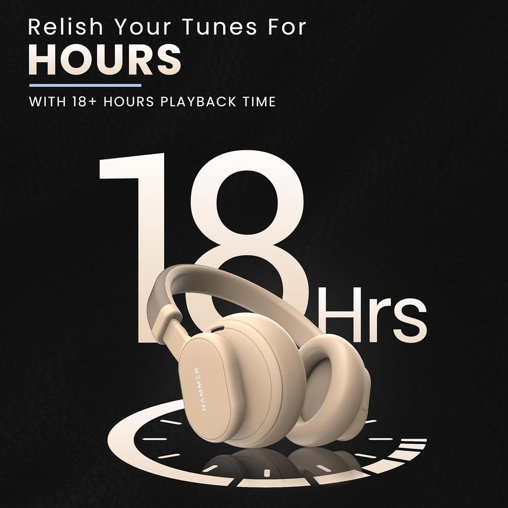 Hammer Bash Max Over The Ear Wireless Bluetooth Headphones with Mic, Touch Control, Deep Bass, Upto 18 Hours Playtime, Bluetooth 5.3 (Apricot)