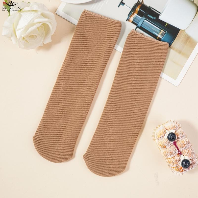 Зимние Утепленные Плюшевые Теплые Носки Женские Однотонные Хлопковые Носки Землистые Тона Простые Носки Средней Длины