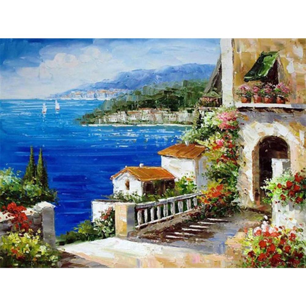 3D алмазная живопись город полный квадратный круглый дрель искусство горный хрусталь 5D DIY Алмазная вышивка пейзаж Приморский подарок ручной работы