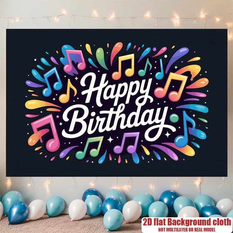 Happy Birthday Multicolor & Colorful Design, 1pc Polyester Party Backdrop Banner, Photo Booth Background, Wall Decor