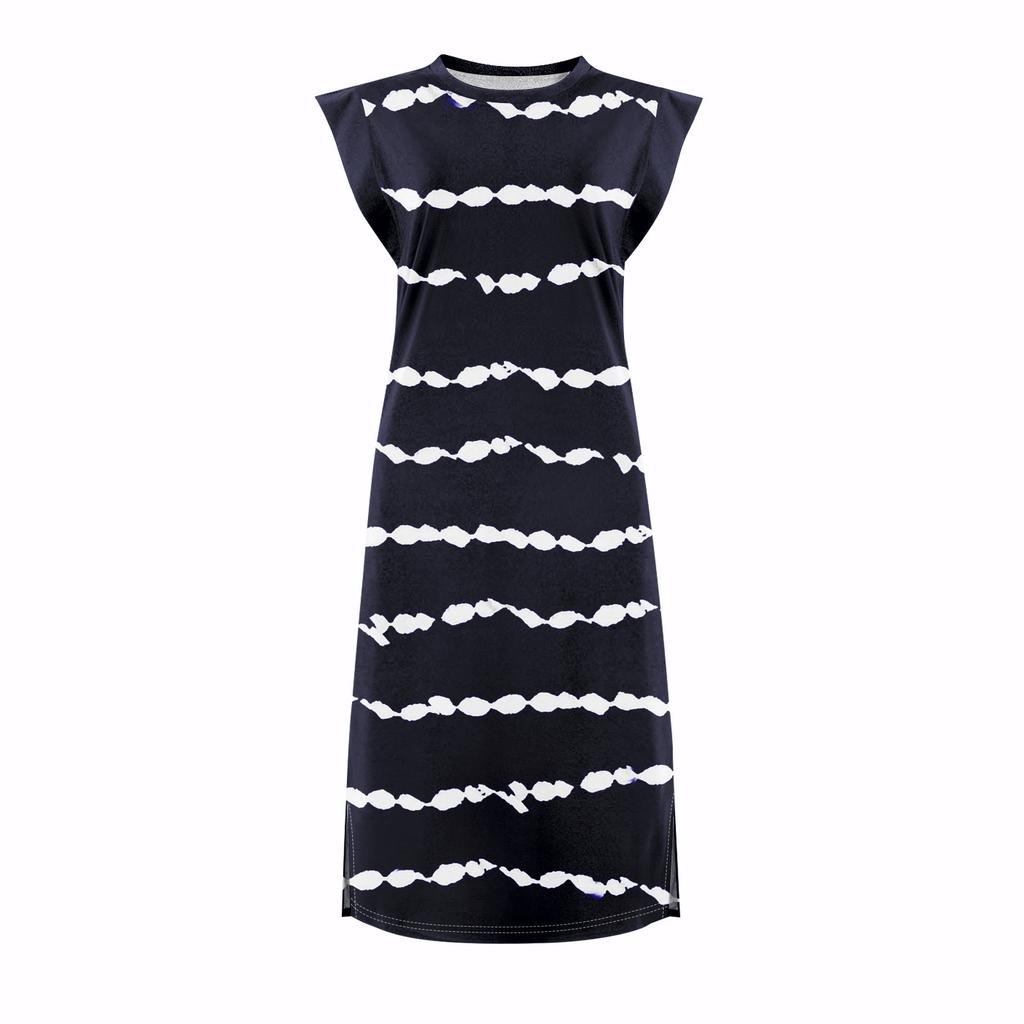 Летние платья для женщин с круглым вырезом, повседневное свободное пляжное платье с разрезом и карманами