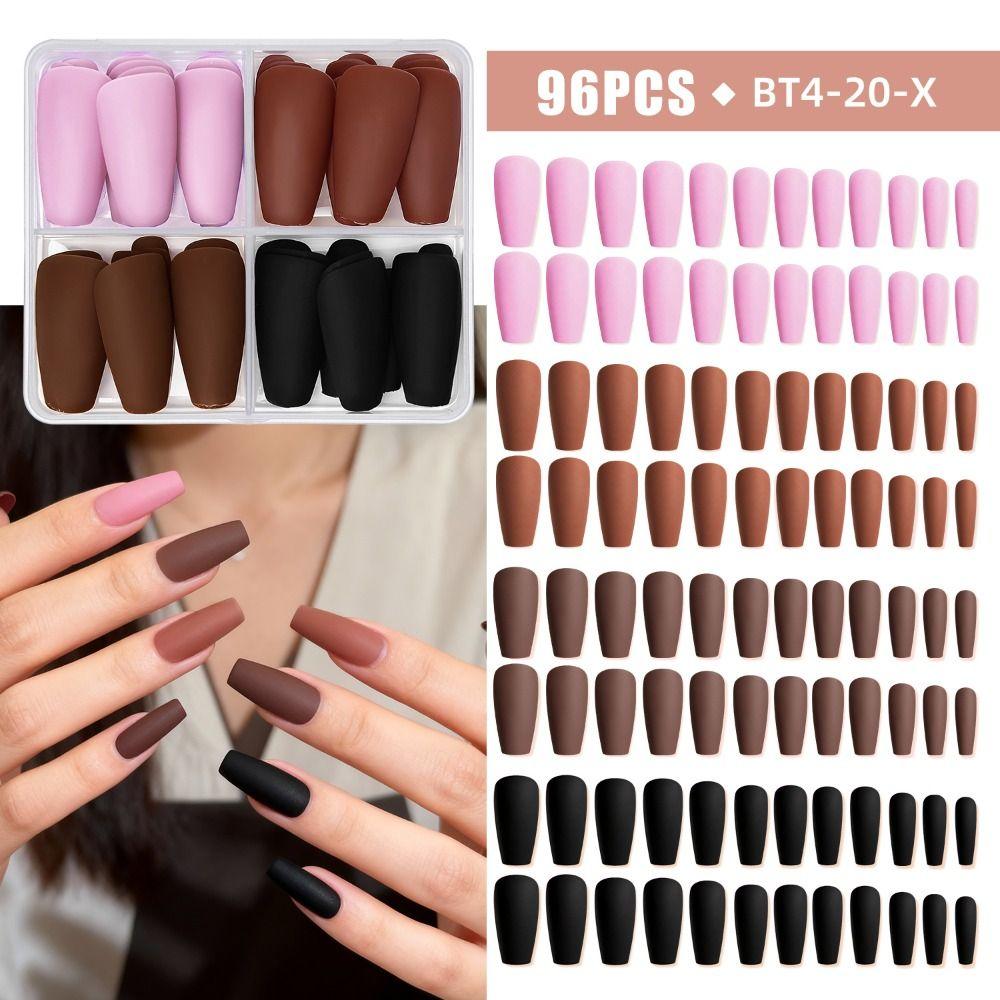 96pcs Mix Color French False Nails Coffin Ballet Press on Nails Woman DIY Nail Art