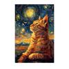 Vintage Animal Wall Art, Nordic Impressionist Cat Canvas Painting, Whimsical Tabby Poster Print for Bedroom Living Room Decor
