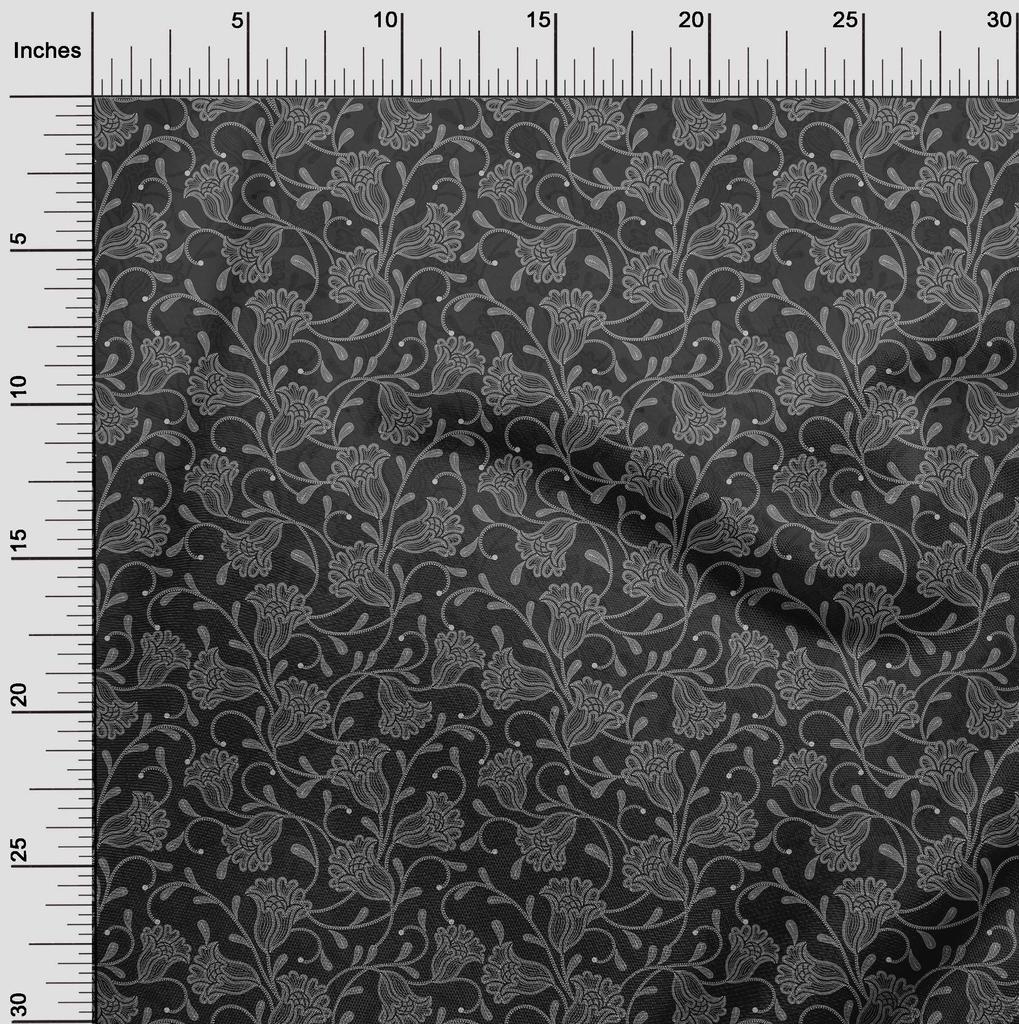 oneOone Cotton Flex Gray Fabric Dotted Floral Diy Clothing Quilting Fabric Print Fabric By Yard 40 Inch