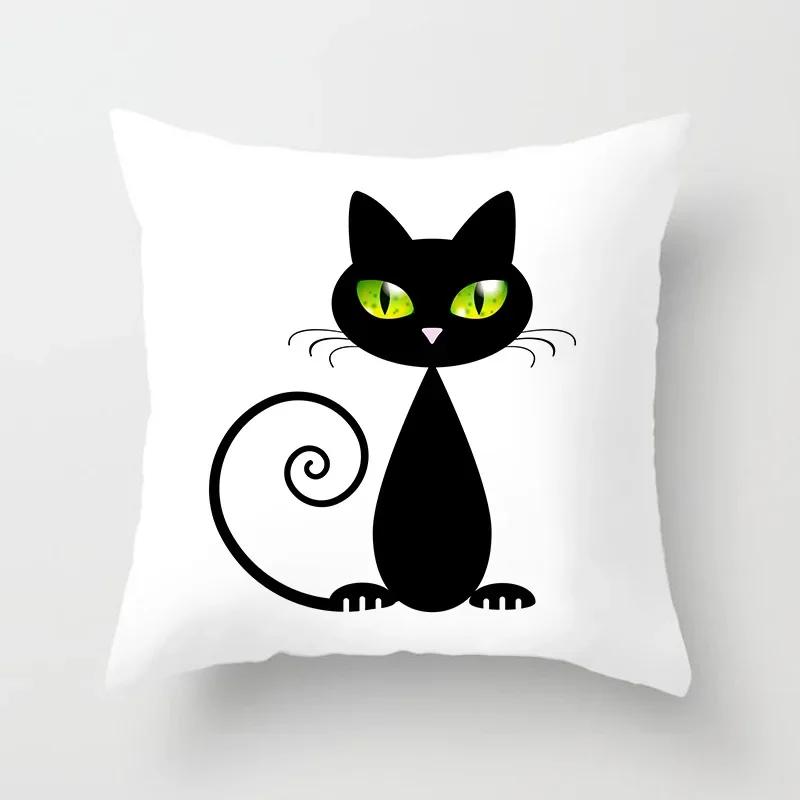 Lovely Cartoon Black Cat Cushion Cover Pillow Cover Sofa Car Home Decoration Room Decoration 45*45cm