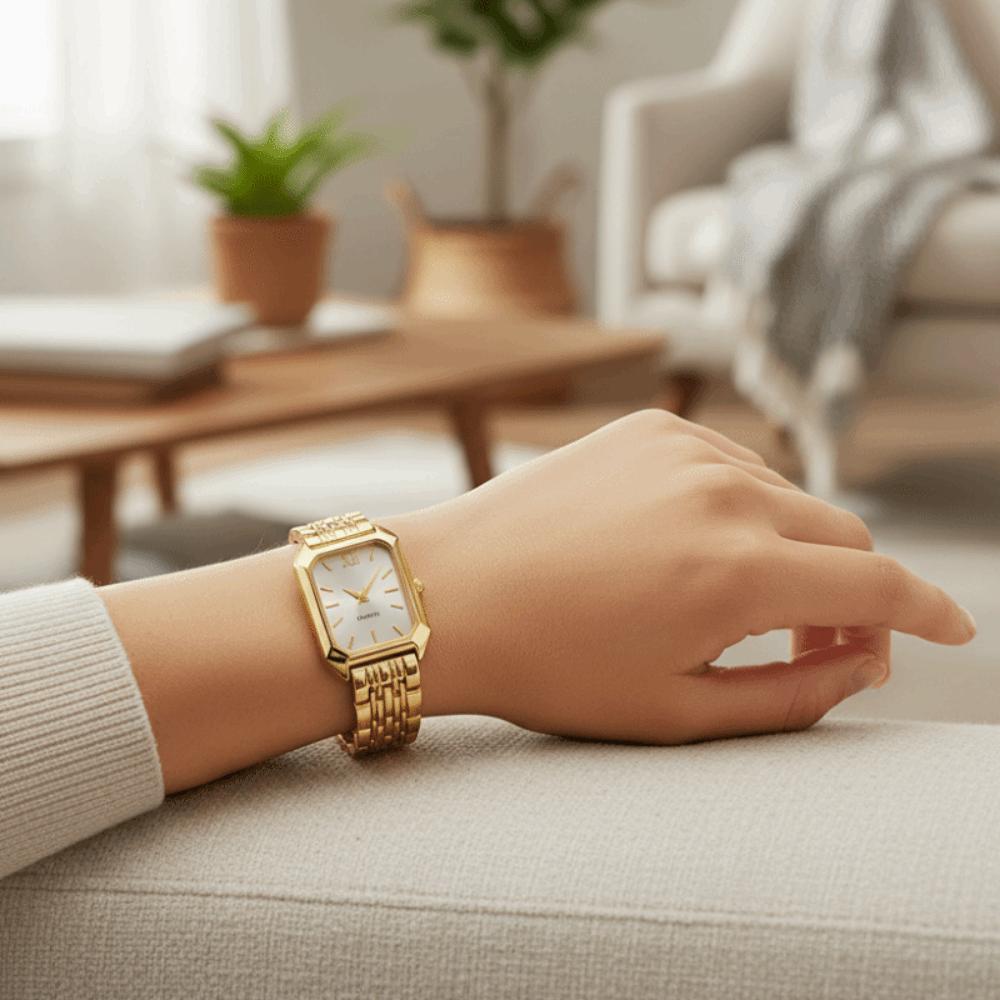 Square Dial Rhinestone Quartz Watch Slim Strap Rhinestone Watch Women Quartz Watch Casual Wear