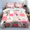 Cute Animal Alphabet Bedding Set Pink Grey Cartoon Print Duvet Cover with Pillowcases Soft Bed Linen for Toddler Girls Bedroom