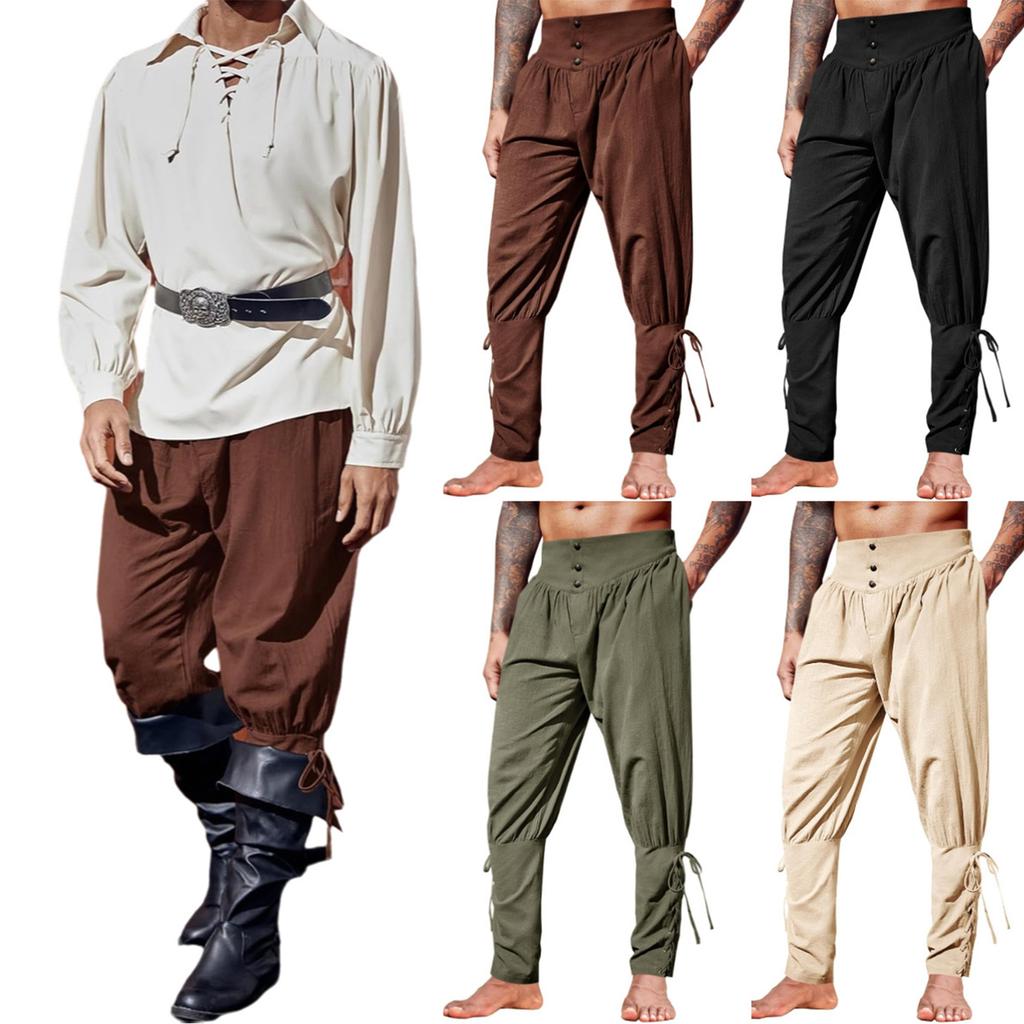 Mens Pants Pirate Tapered Linen Costume Trousers