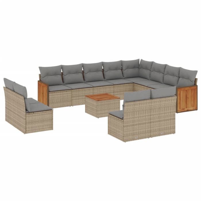 VidaXL Salon de Jardin avec Coussins 13 pcs, Canapés de Terrasse, Ensemble de Meubles de Patio, Mobilier d'Extérieur, Beige 3228159