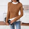 Autumn Winter Casual Fashion Patchwork Pleated Knitting Top Women Elegant Buttons Bottomed Sweater Top