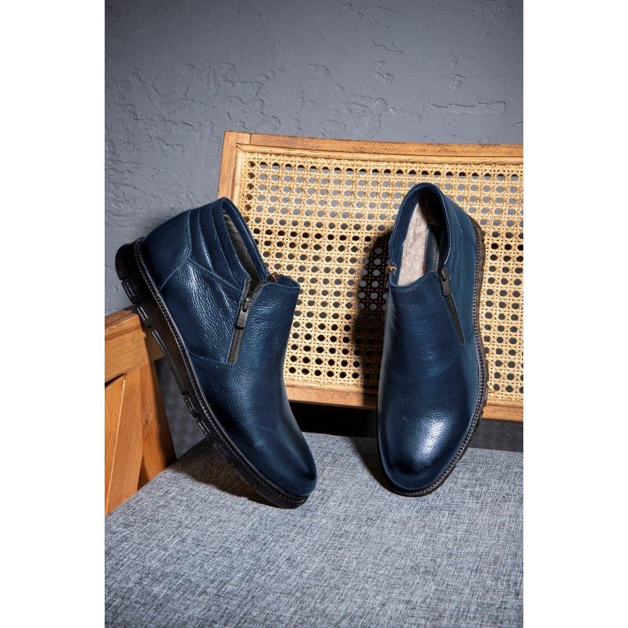 Мужские повседневные стильные ботинки из натуральной кожи на резиновой подошве с меховой подкладкой