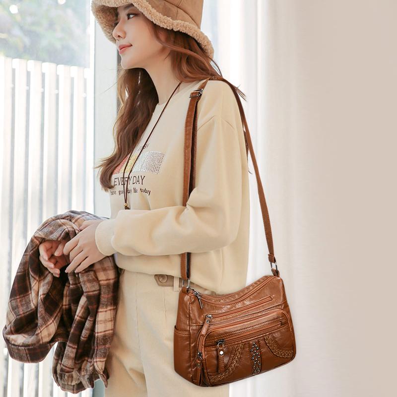 Женская сумка из ПУ Мягкая кожа Многослойная Однотонная Сумка через плечо Сумка для мамы AVE