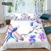 Home Living Luxury 3D Dragonfly Print Bedding Set Flower Duvet Cover Pillowcase Queen and King EU/US/AU Size Polyester Bedding