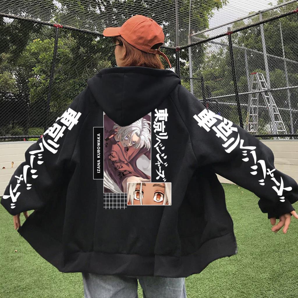 Kurokawa Izana Graphic Printed Hooded Tokyo Revengers Anime Streetwear Men Women Zip Up Hoodies Harajuku Sweatshirt Zip Jacket