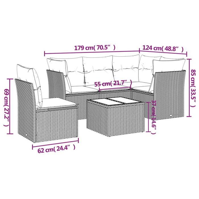 VidaXL Salon de Jardin avec Coussins 6 pcs, Canapés de Terrasse, Ensemble de Meubles de Patio, Mobilier d'Extérieur, Beige 3249488