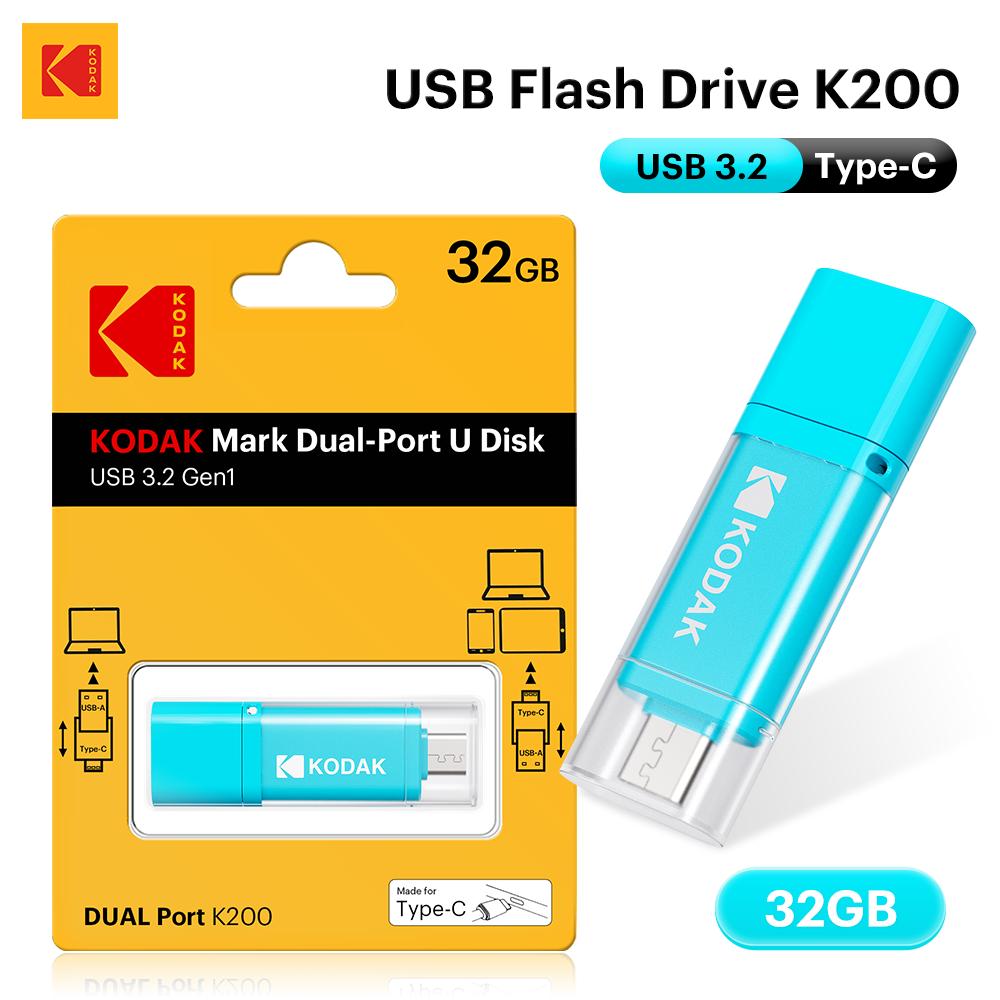 Kodak USB 3.2 флеш-накопитель K200 с двойным интерфейсом Type‑C и USB‑A, OTG, с матовым покрытием, 32 ГБ/64 ГБ/128 ГБ/256 ГБ для ПК, телефона, планшета, автомобиля