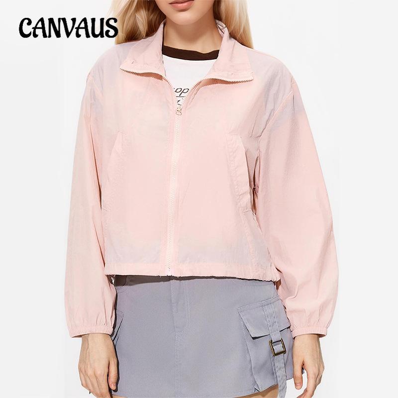 Spring and Autumn Women's Solid Colour Long Sleeve Zipper Hooded Loose Sun Protection Jacket