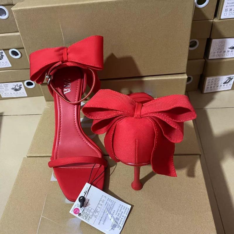 Женские туфли с красным атласным бантом, прямой ремешок, квадратный носок, тонкий каблук, высокий каблук