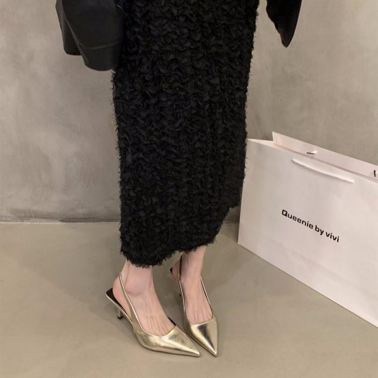 Silver High Heels Pointed Head Temperament Bag Head Sandals Fairy Shoes 2025 New Spring and Summer French Empty Shoes