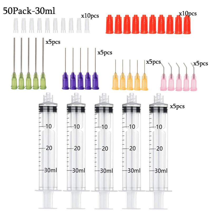50Pack Syringes with 14ga-23ga Blunt Tip Needles With Syringe Caps and Needle Caps for Refilling and Measuring Liquids Oil