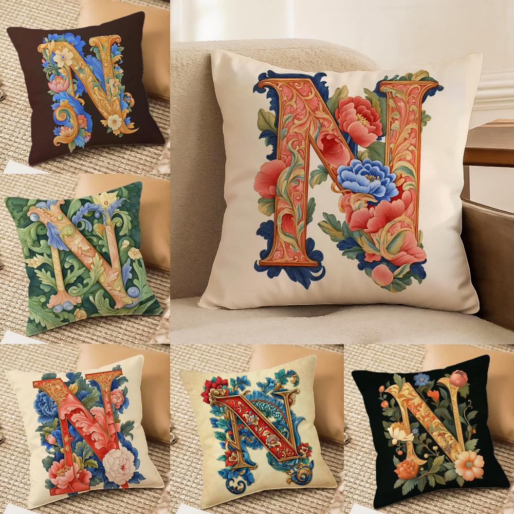 Creative letter N Pillow Case Silky elegant Comfort Sofa Bed Invisible zipper