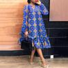 Women Plus Size Round Neck Printed Long Sleeve Ruffle Hem Dresses