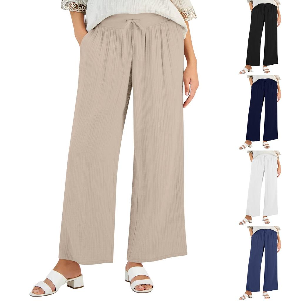 Women's Casual Pants Solid Color Drawstring Elastic Waist Pants With Pockets