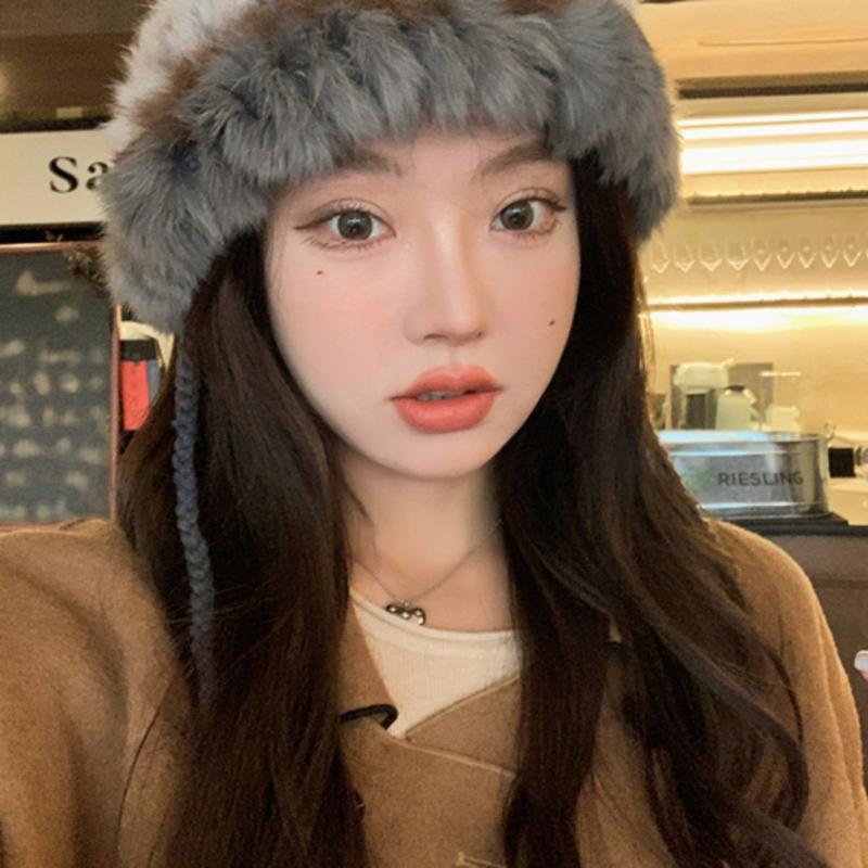 LOOKING4U The Cap Raccoon Fur Knit Bonnet Hat C2 Brown