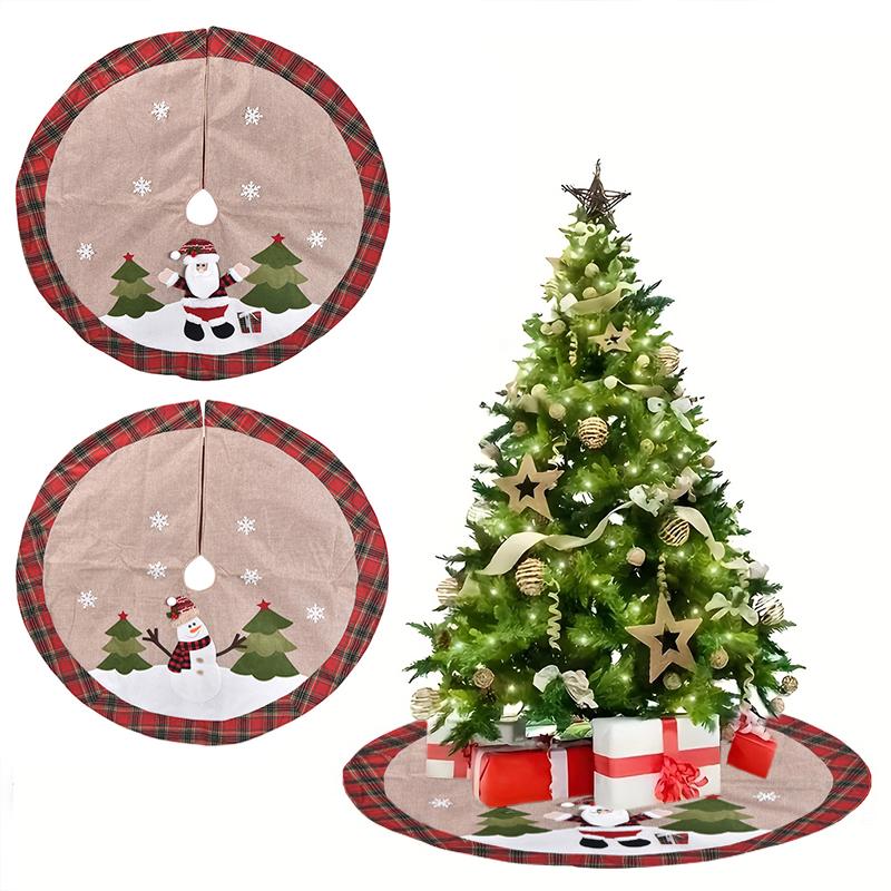 1PC With Snowman and Santa Claus Print Home Linen Cloth New Year Tree Skirt Office Christmas Skirt Party Decorations 108cm